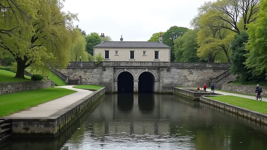 Historic lock gates and bridges along Royal Canal, architectural heritage points of interest